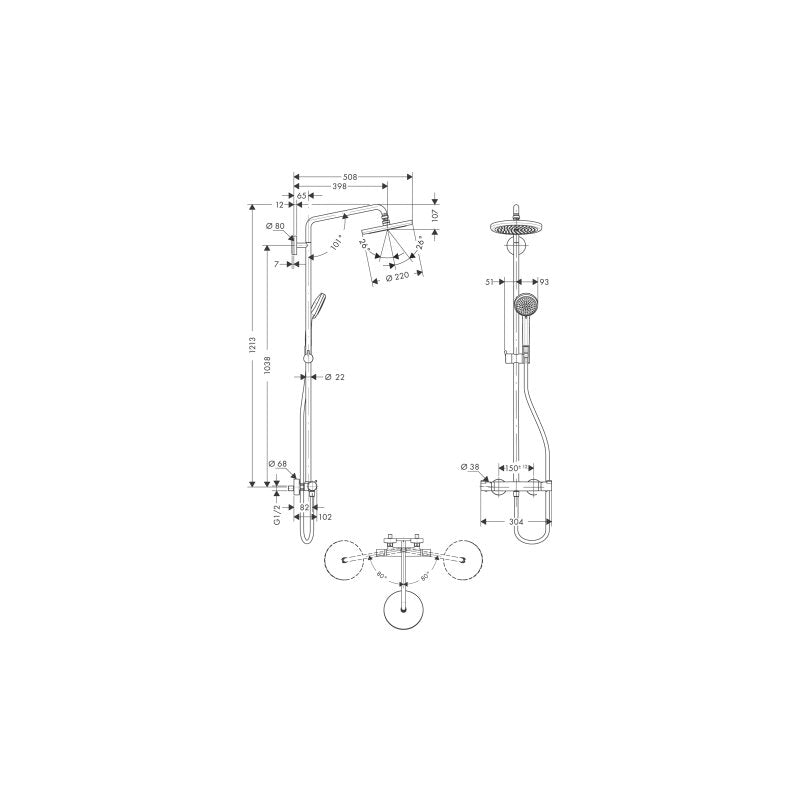 Hansgrohe 27185000 Showerpipe Croma 220 für Dusche