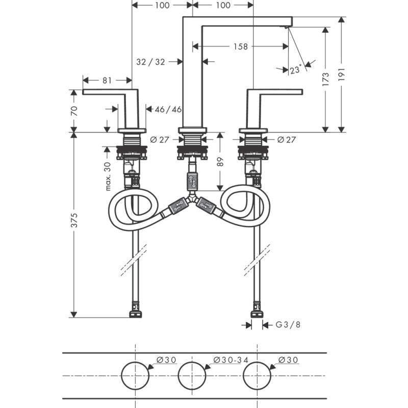 HANSGROHE 73030140 3-Loch WTA 150 Tecturis E