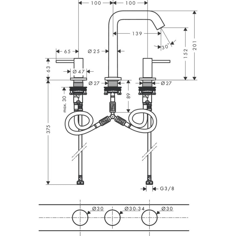 HANSGROHE 73330670 3-Loch WTA 150 Tecturis S