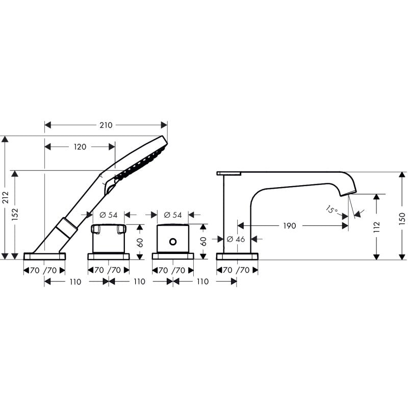 HANSGROHE 36411670 4-Loch Wannenarmatur Axor Citterio E